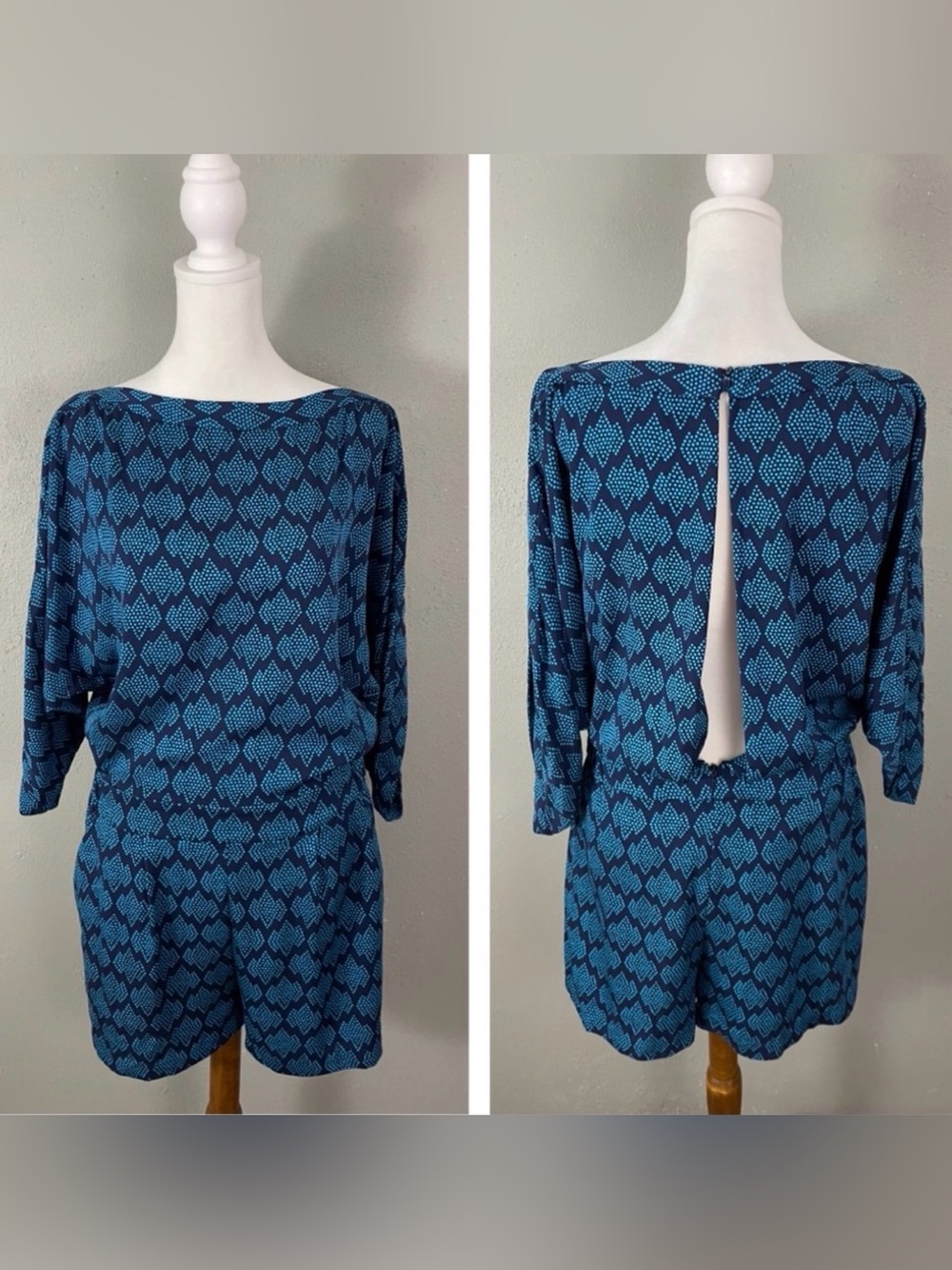 Diane Von Furstenberg Navy and Bright Blue Geometric Top